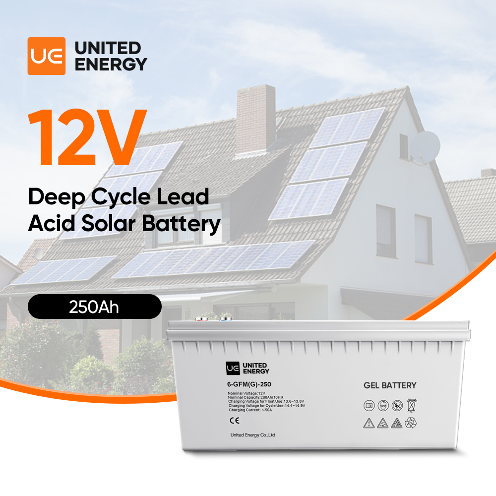 United Energy Wiederaufladbare GEL-Batterien 12 V 100 Ah 150 Ah 200 Ah 250 Ah Solarenergie-Speicherbatterie